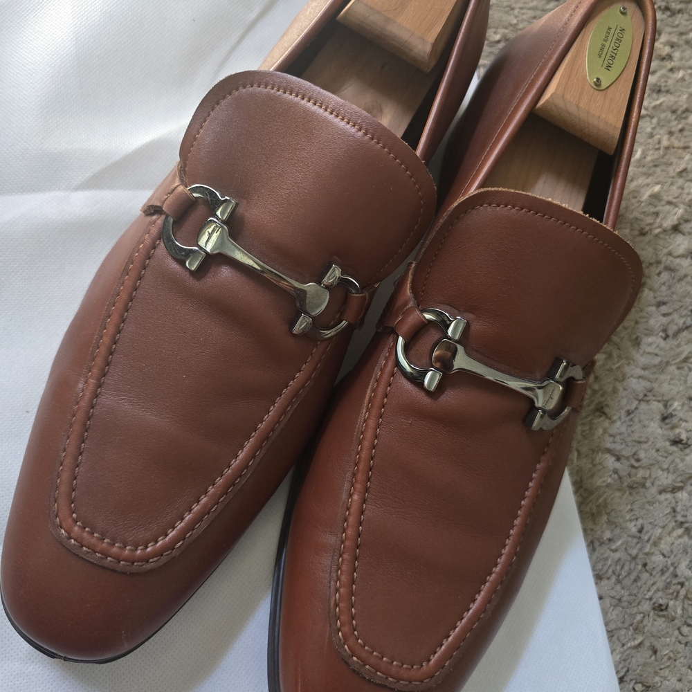 salvatore ferragamo Brown Leather Slip-On Loafers with Horsebit Detail